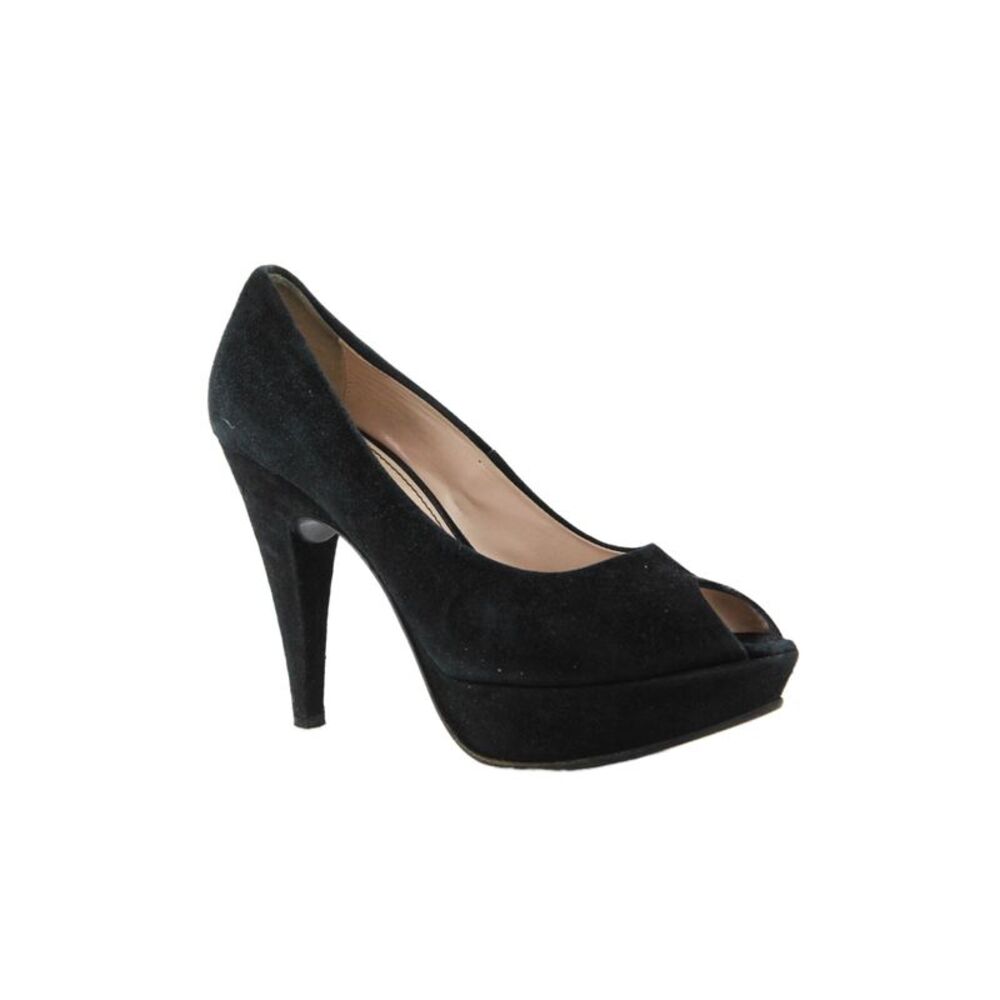 Gastone Lucioli Women's Open Toe Suede Cone Heels Pumps Shoes Black Size 37.5